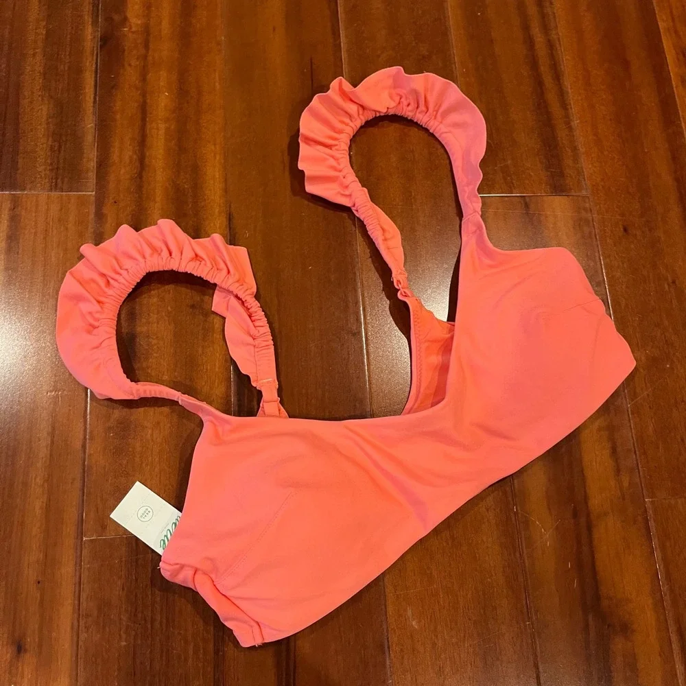 Aerie Ruffle Bikini Swim Top‎ Real Good Scoop Coral Pink Ruffle Strap New Medium